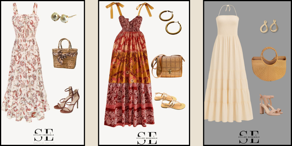 Casual Maxi Boho Dress outfit ensemble Ideas